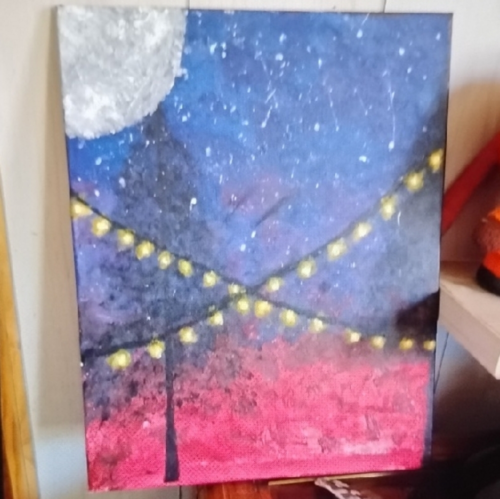 Abstract Night Sky Canvas Art with String Lights